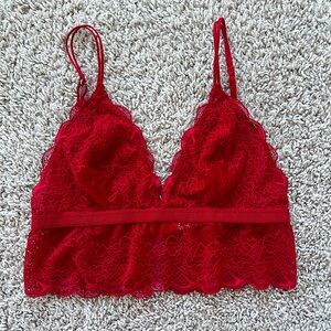 Madewell Red Lace Long-Line Bralette in XS